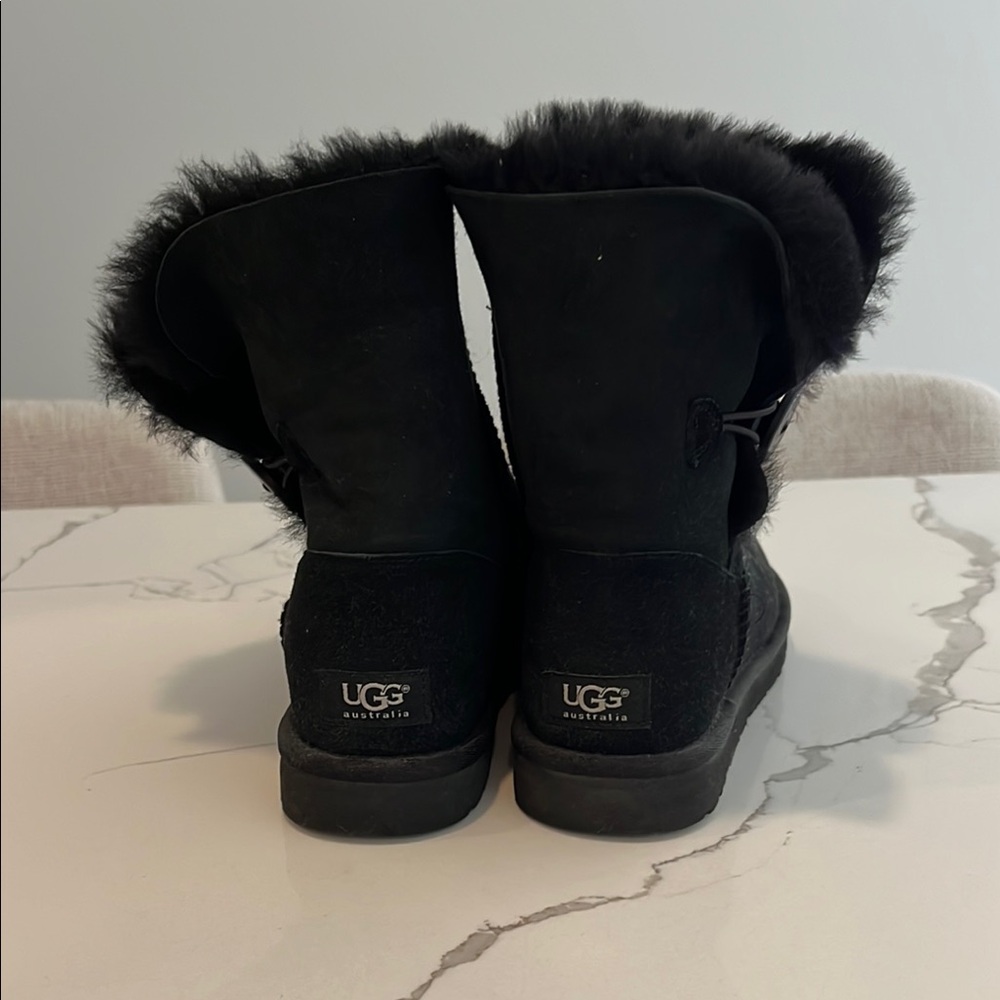 UGG Black Suede Boots with Fur Trim